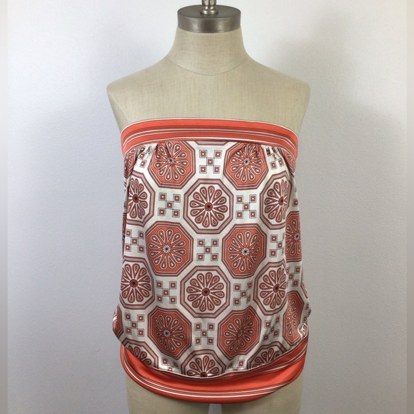 Trina Turk Orange Geometric Print Top, size Larhe - Picture 1 of 13